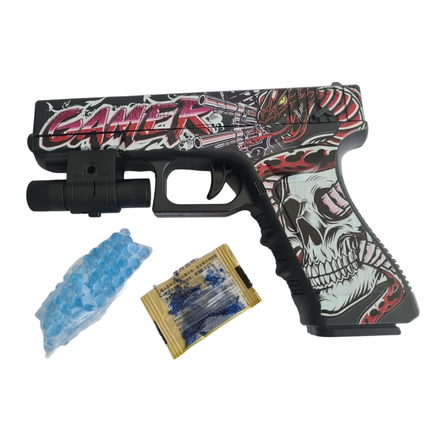 Pistol de jucarie tip Glock 18, cu laser detasabil, incarcare