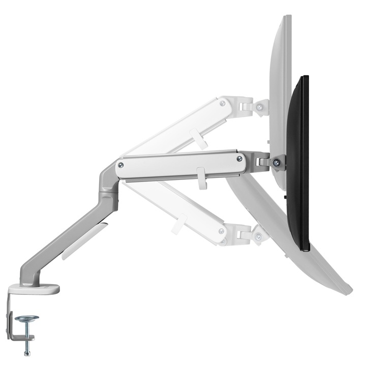 Suport monitor 17-32" inch, Brat Reglabil Asistat StableDesk, Pana la 9 kg, Organizator cabluri, Stil Minimalist pentru Birou Office, Gaming, Prindere cu clema/surub in blat, Gri