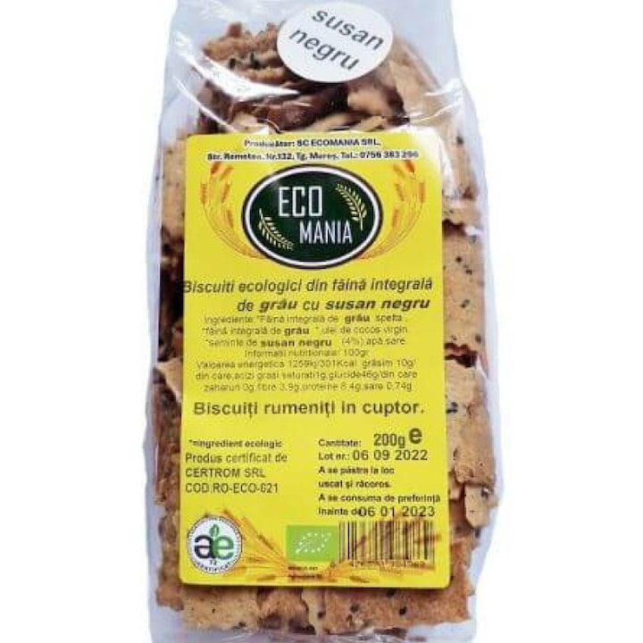 Biscuiţi Integrali Cu Seminţe De Susan Negru Eco Mania, Eco, 200g