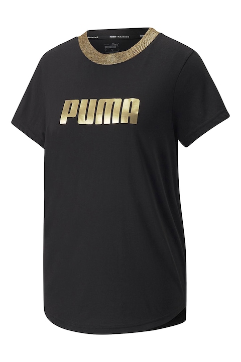 Puma, Тениска Deco Glam с лого, Златист/Черен