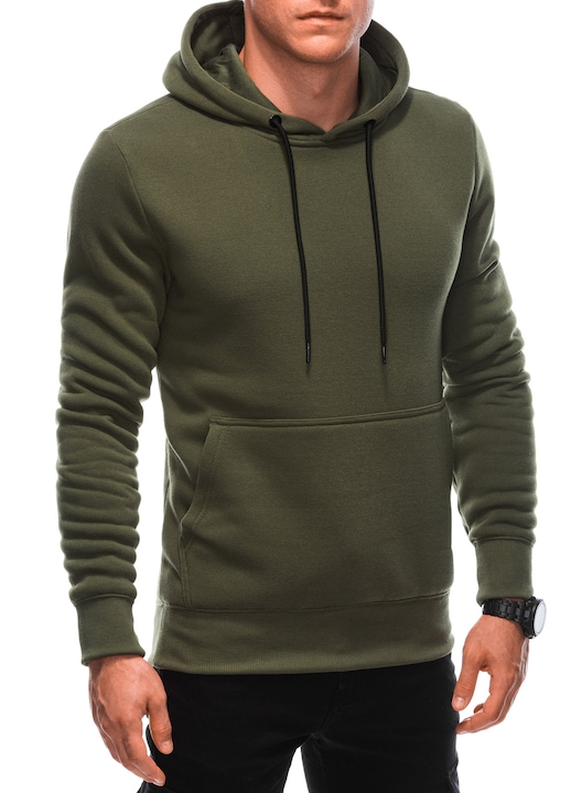 Суичър с щампа EDOTI EM-SSNZ-22FW-018, Мъжки, Без цип, С качулка, Маслинено зелено