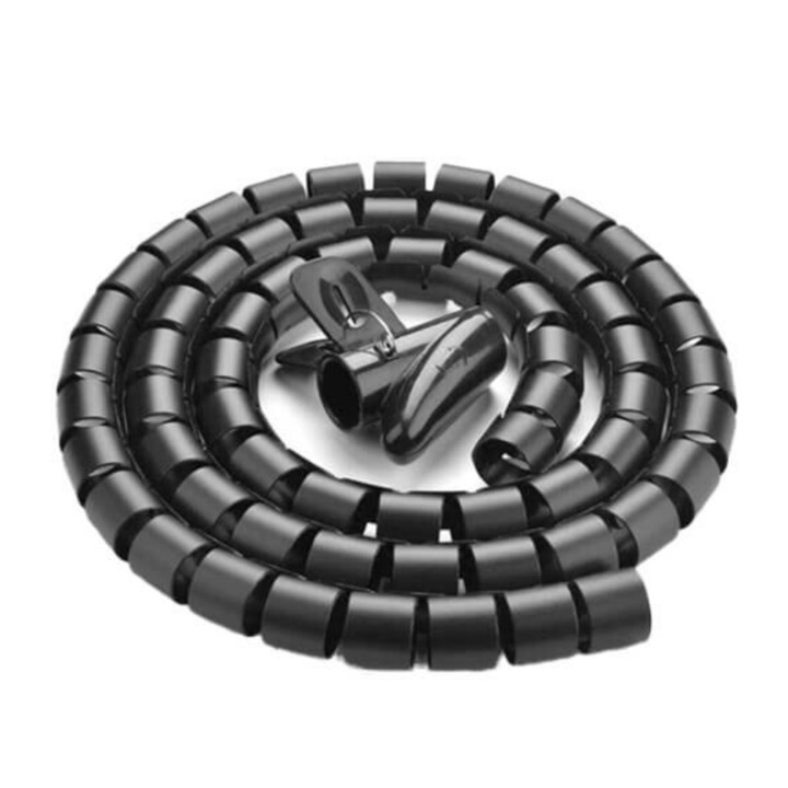 Tub spiralat pentru organizare si protectie cabluri, flexibil, lungime 3m, plastic, culoare neagra