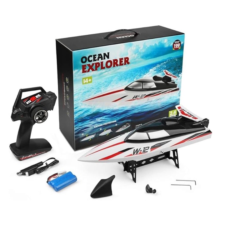 Barca cu telecomanda, Ocean Explorer 2.4 GHz, 40 cm. alb