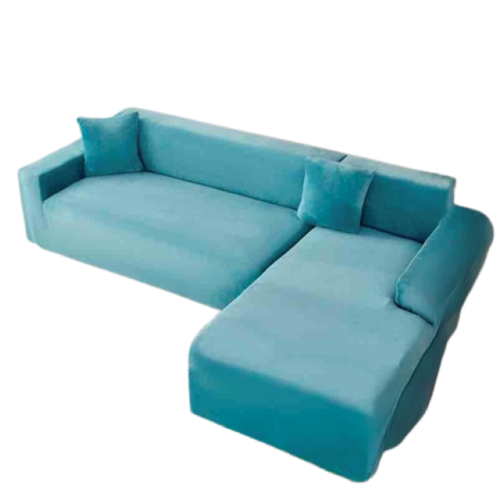 Husa elastica pentru coltar, Jojo Home, Catifea, Uni, L/M, 130X180cm/180x230cm, Turcoaz