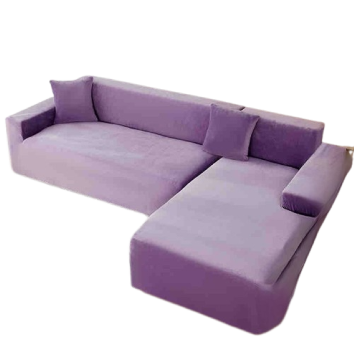 Husa elastica pentru coltar, Jojo Home, Catifea, Uni, L/M, 130X180cm/180x230cm, Mov