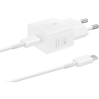 Incarcator Retea Samsung cu Cablu USB-C, 25W, 3A, 1 X USB-C, Alb