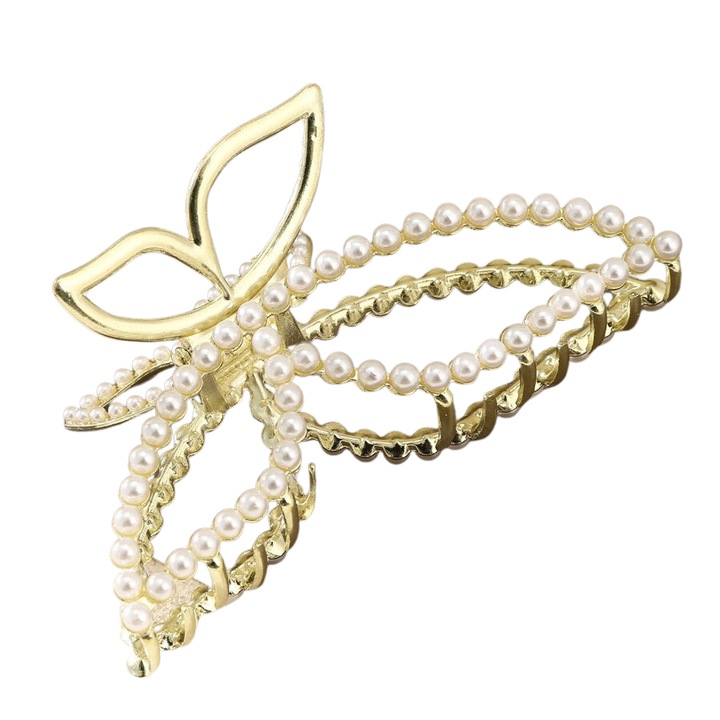 Clama de par cu design fluture de perle artificiale, Auriu, Perle, 5x11cm