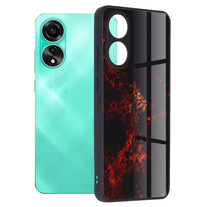 Калъф Glaze със стъклен гръб, съвместим с Oppo A78 4G, Slim Fit, цветен, червена мъглявина
