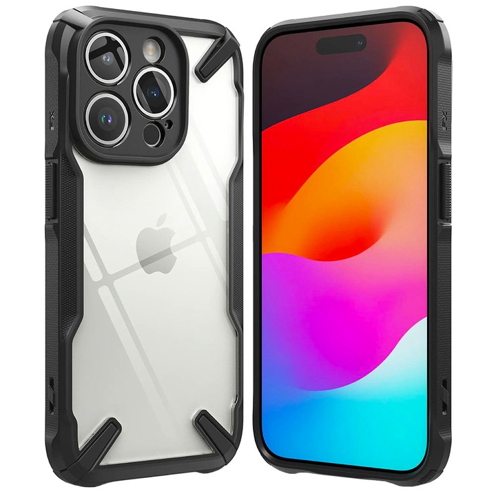 Optim Tech X Design Case за Apple iPhone 15 Plus, Fusion Smart Protection, Anti-Impact, Extra Grip Texture, Anti-Drop, военна защита, черно прозрачно