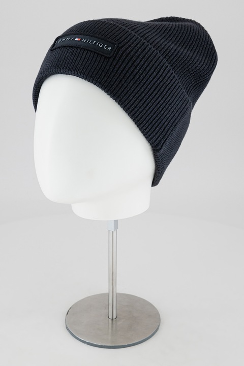 Черна шапка от органичен памук с лого Tommy Hilfiger
