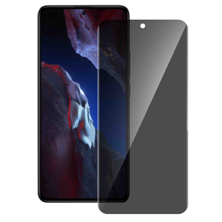 SILKASE adatvédelmi UV üvegfólia Xiaomi Poco F5 Pro készülékhez, teljes ragasztás, Teljes kijelző, fekete