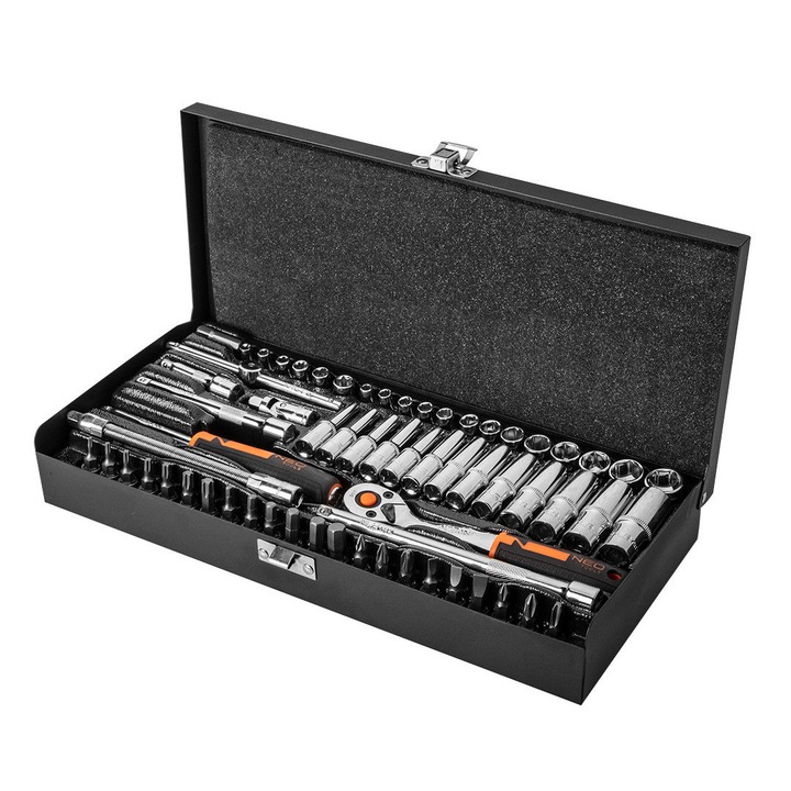 Set de chei tubulare 1/4", 63 piese, CrV