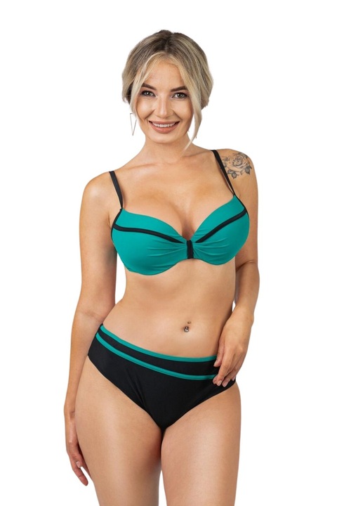 Costum de baie din doua piese turcoaz cu push-up, Poliester, Viscoza, Turcoaz