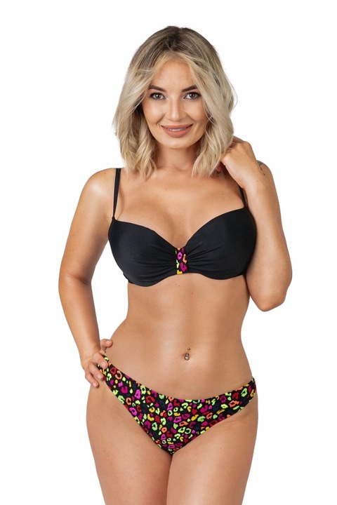 Бански от две части с многоцветни щампи 02, Полиестер, Вискоза, Черен