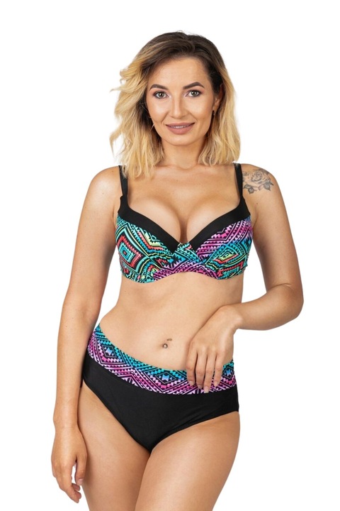 Бански от две части с разноцветни ромбоиди, Полиестер, Вискоза, Черен