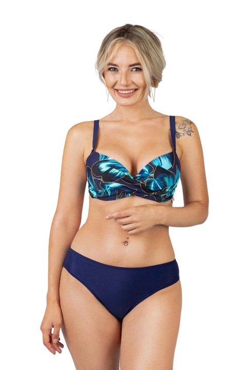 Тропически син бански костюм от две части, полиестер, вискоза, Тъмносин