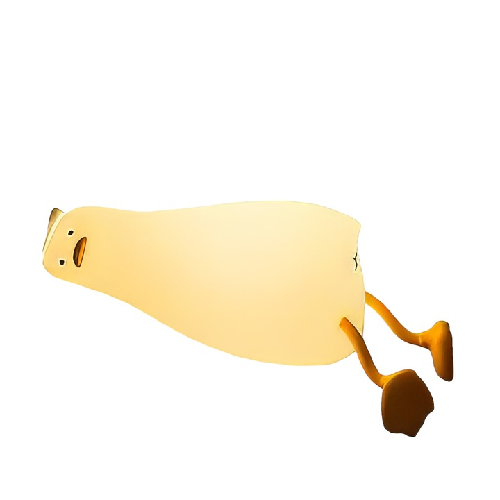 Lampa de Veghe Copii Techone® Ratusca Adormita Touch, Lumina Calda, 3 Intensitati Lumina, Timer, Silicon Moale, Acumulator, Picioare Multifunctionale, Alb