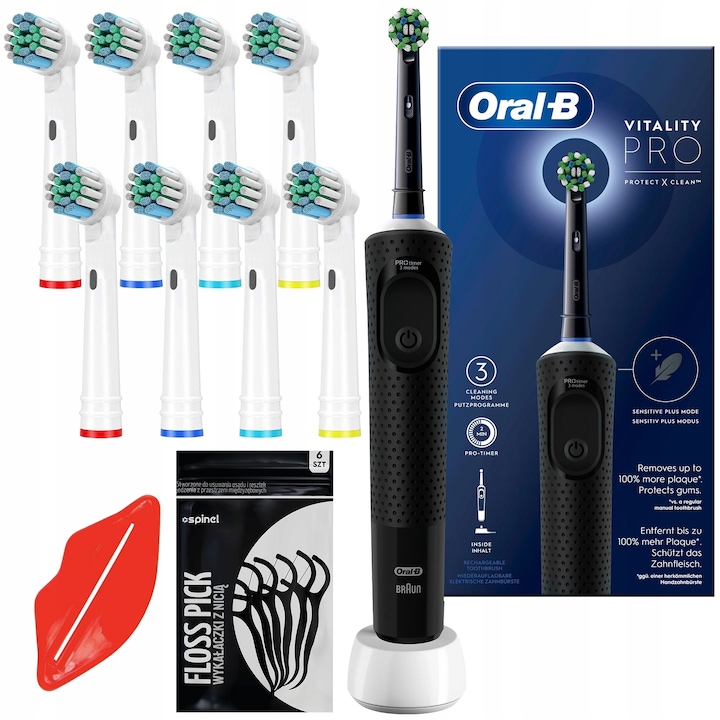 Oral-B Vitality Pro D103 Protect X Clean Cross Action Black elektromos fogkefe + 8 db csere fogkefehegy