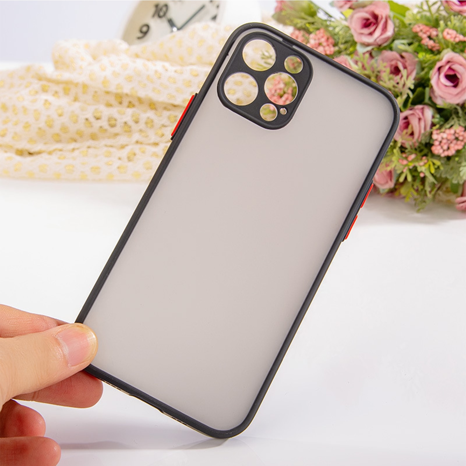 Husa cu protectie la camere si finisaj mat, NUODWELL, Compatibila cu iPhone 15 Pro, Design ultra slim, Antizgarieturi si rezistent la socuri, TPU/PC, Negru