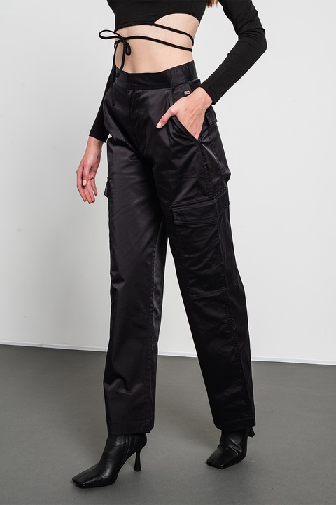 Tommy Jeans, Pantaloni din satin cu talie inalta, Negru