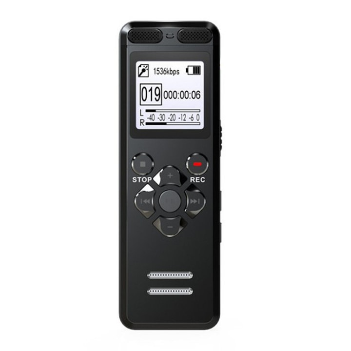 Професионален диктофон, Vaxiuja, 8 GB памет, вградена батерия, интелигентно намаляване на шума, наблюдение на живо, черен