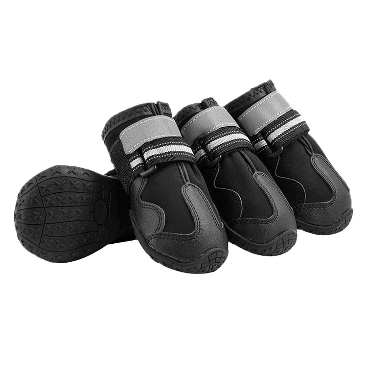 Pantofi Protectori Impermeabil pentru animale de companie, Vaxiuja, Set 4, Latimea interioara a pantofului 6 cm, Negru