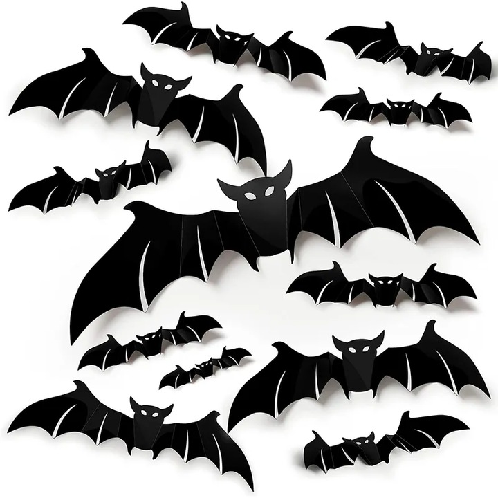 Set 12 Stickere 3D Liliac Halloween, autocolante decorative, It's Party Time, 4 dimensiuni