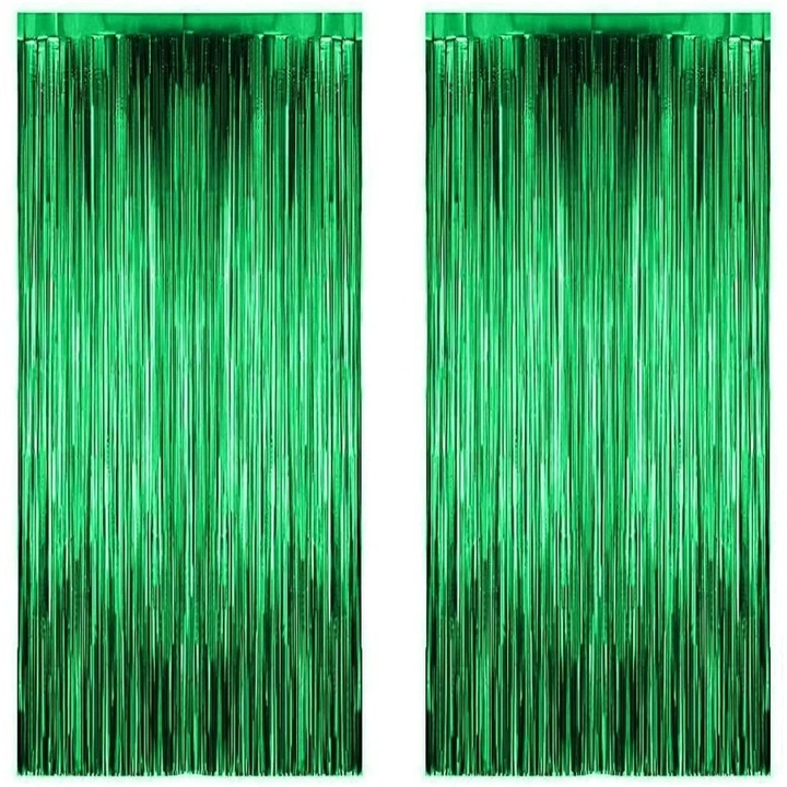 Set 2 bucati perdea decorativa, It's Party Time, din folie Verde Metalizat pentru petreceri aniversare