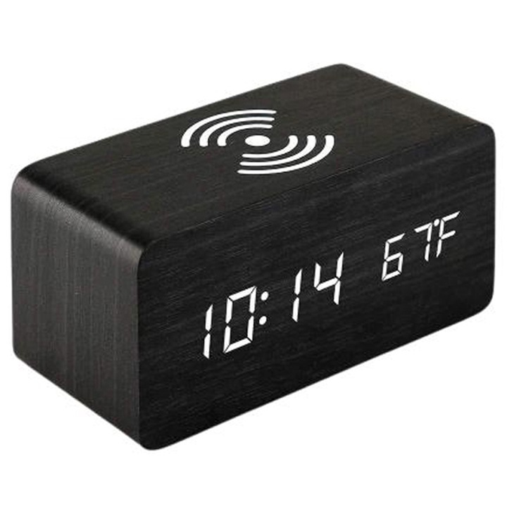 Цифров LED часовник, Vaxiuja, Мултифункционален, Час/дата/температура/влажност на дисплея, 24-часова индикация, USB, LED, PVC, Черен