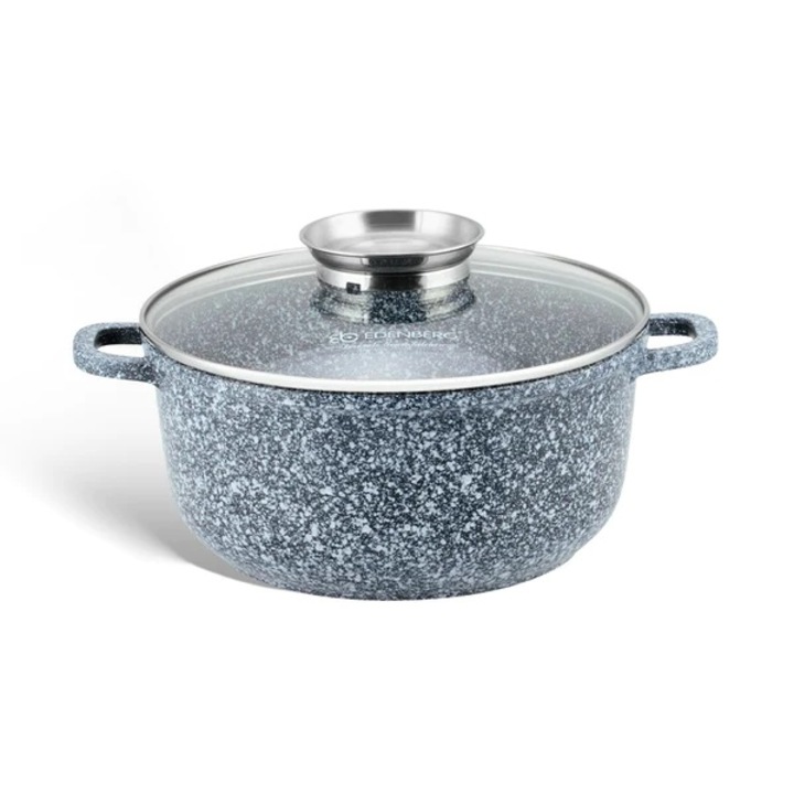 Edenberg, Caserola 28 cm cu capac ignifug, cu acoperire tripla de marmura si fund cu inductie Turbo, granit EB 3980
