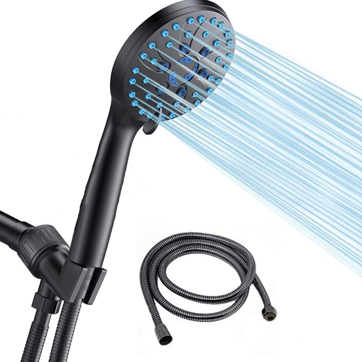 Para cap De Dus, Aduceti sprijin, Furtun de 1.5 m, Duza de rapel, Portabil, Dus cu masaj/Ploaie, Duza de inaltare, ABS, YWX, Negru