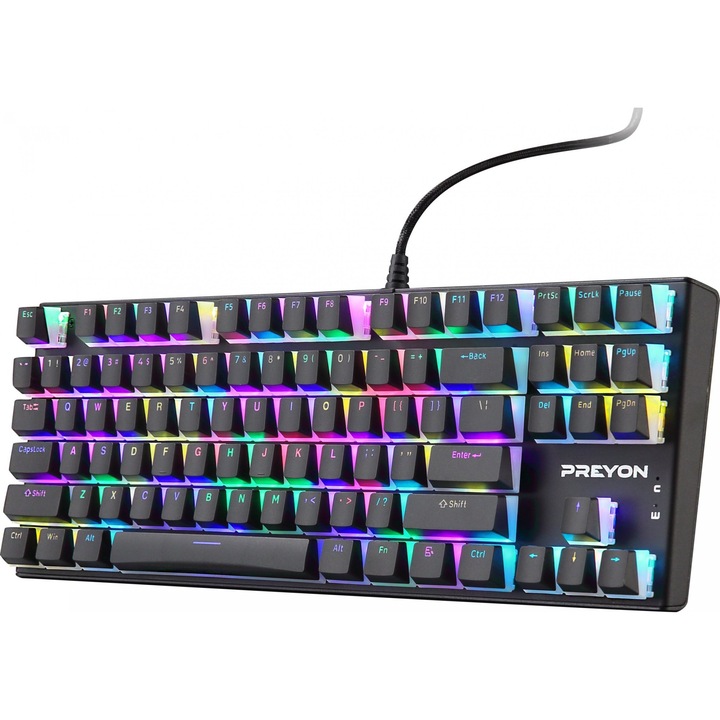 Клавиатура PREYON Brown Blitz Claw Gateron Brown PBRBC87B, USB, RGB, механична, Черна