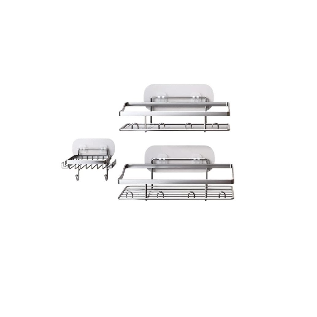 Rafturi baie, 3 buc, 17-29 cm, moderne, auto-adezive, inox - eMAG.ro