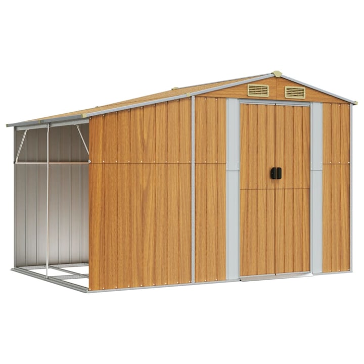 VidaXL világosbarna horganyzott acél kerti fészer 277 x 192,5 x 179 cm 3188298