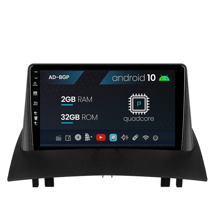 Navigációs autodrop Renault Megane 2 (2002-2009), Android 10, P-Quadcore, 2GB RAM, 32GB ROM, 9 hüvelyk - AD-BGP9002, AD-BGRKIT371