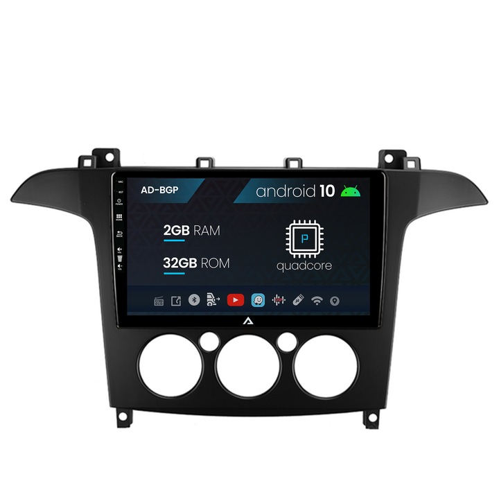 Navigációs autodrop Ford S-MAX (2006-2015) Kézi klíma, Android 10, P-Quadcore, 2GB RAM, 32GB ROM, 9 hüvelyk - AD-BGP9002, AD-BGRKIT124