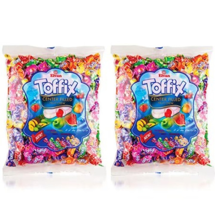 Set bomboane gumate Toffix Mix, Elvan, cu arome de fructe, 2 buc x 1 kg