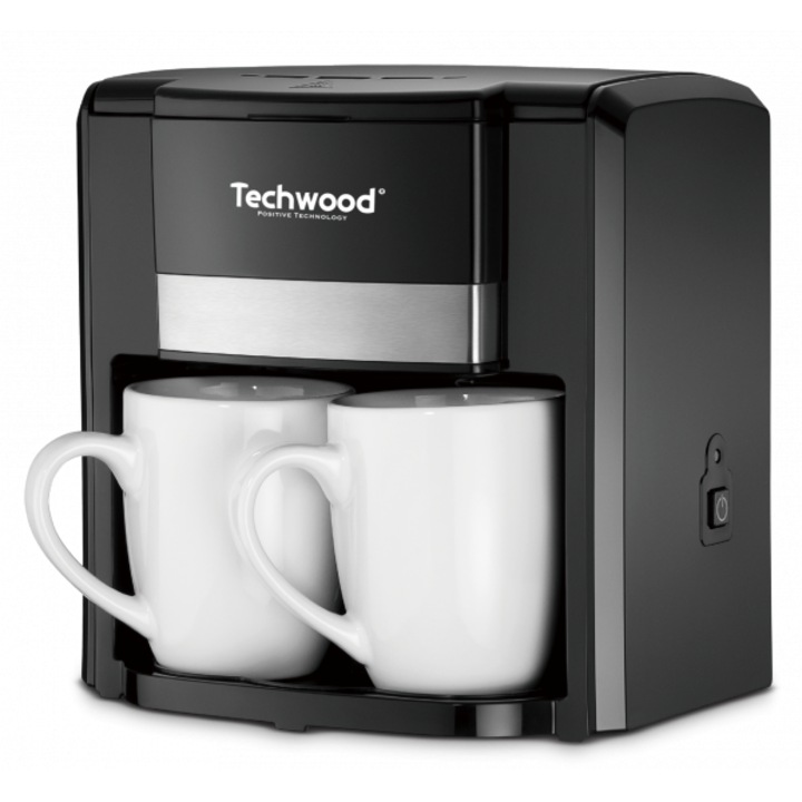 Két csésze kávéfőző Techwood TCA-206, 500W, Permanens szűrő, Fekete