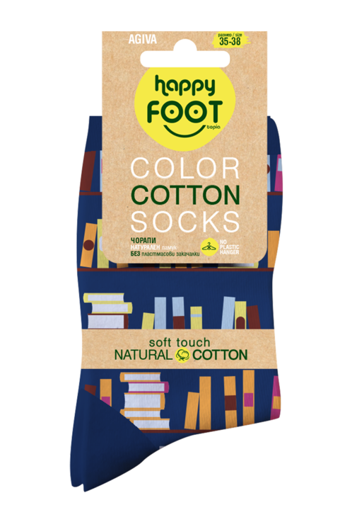 Дамски чорапи Agiva Happy Foottopia, Натурален памук, Жълт/Син
