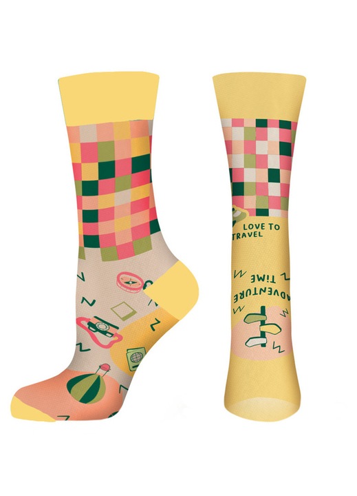 Sosete dama Agiva Happy Foottopia, Bumbac natural, Portocaliu deschis