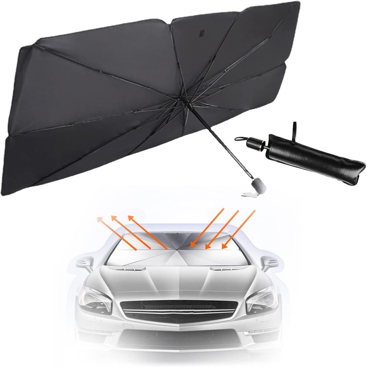 Parasolar parbriz, reduce temperatura vehiculului, anti-UV, reflecta razele soarelui, utilizare si depozitare usoara, potrivire universala, 140 x 79 cm - SHADESHELLA