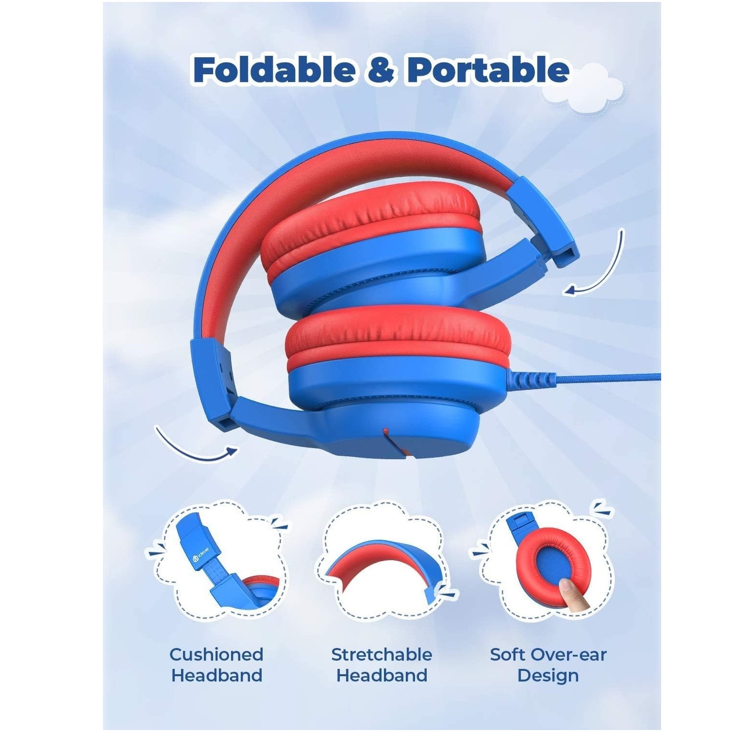 Casti, iClever, HD stereo, 40mm drivere, microfon incorporat, pentru copii, functie de partajare sunet