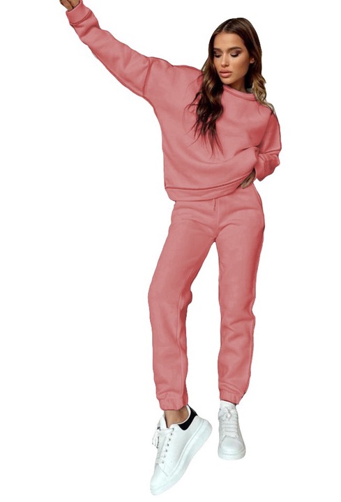 Trening vatuit Aliana, din bumbac, cu guler barcuta, Roz