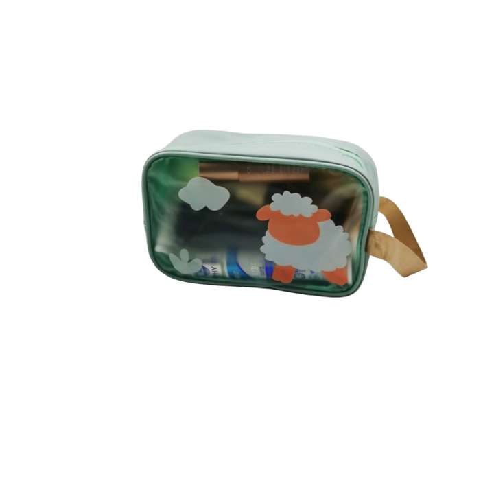 Geanta de cosmetica transparenta Clear, mare capacitate, impermeabila, material PVC, model oaie, geanta de machiaj pentru calatorii, Oi