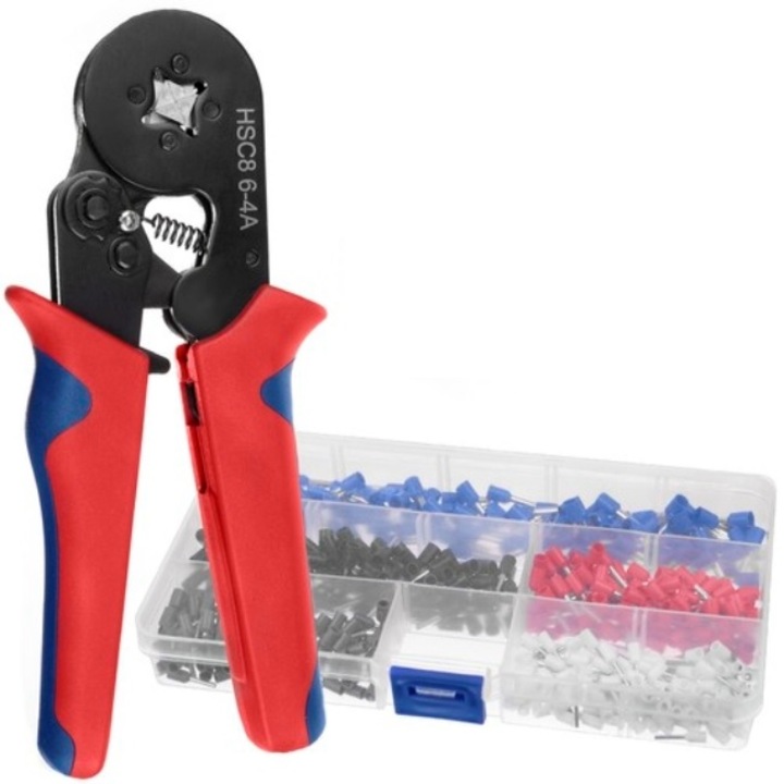 Set cleste sertizare CLASStitude, hexagonal, 500 de bucati terminale conductori 0.25 - 10 mm2, usor de folosit, otel, Rosu