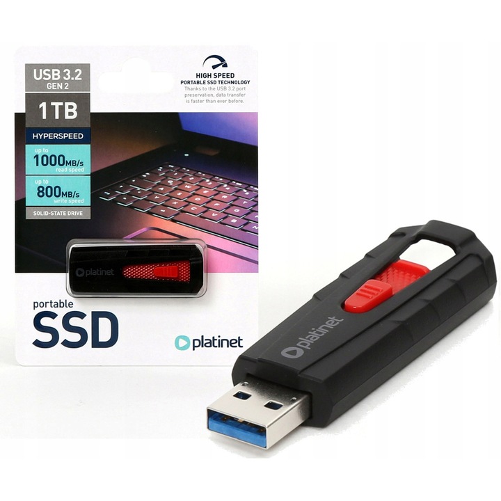 Platinet външен SSD, преносим, 1TB, USB 3.2, 1000/800 MB/s