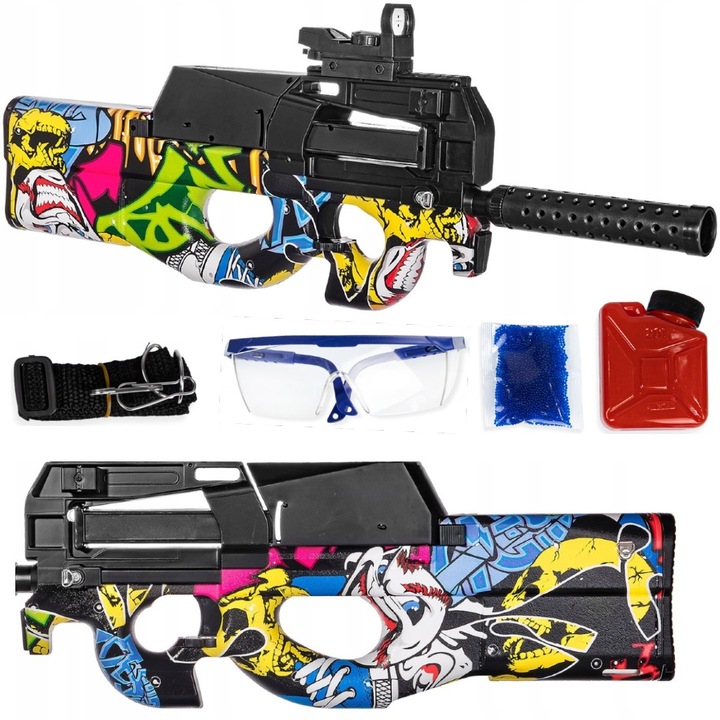 Set Pusca automata RS-516, grafica Joker, ABS, penstru bile de gel, 63cm, multicolor