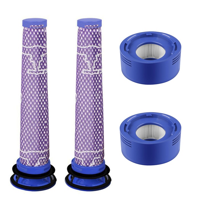 Set 4 Filtru lavabil Dyson pentru V6, V7, V8, GOGOU®, 2 pre-filtre si 2 post-filtre