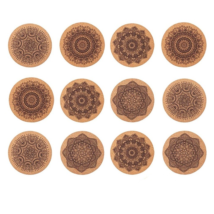 Set de 12 Coastere din Pluta, GOGOU®, diametru 10cm