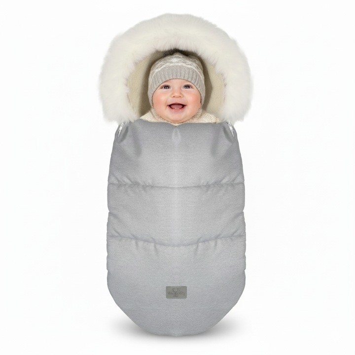 Sac de dormit, Husa picioare pentru carucior, universala, cu blanita detasabila, 100x48 cm, LANA - Gri